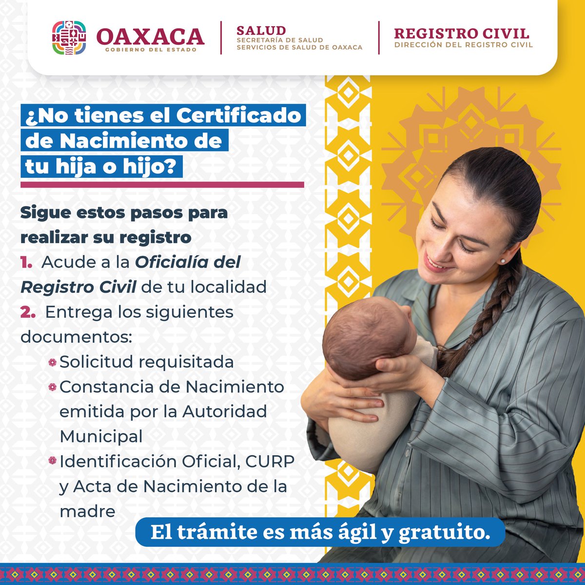 Los <a href="/SSO_GobOax/">Servicios de Salud</a> te comparten los pasos a seguir para obtener el certificado de nacimiento de tus hijas e hijos. 

#MiIdentidadMiDerecho