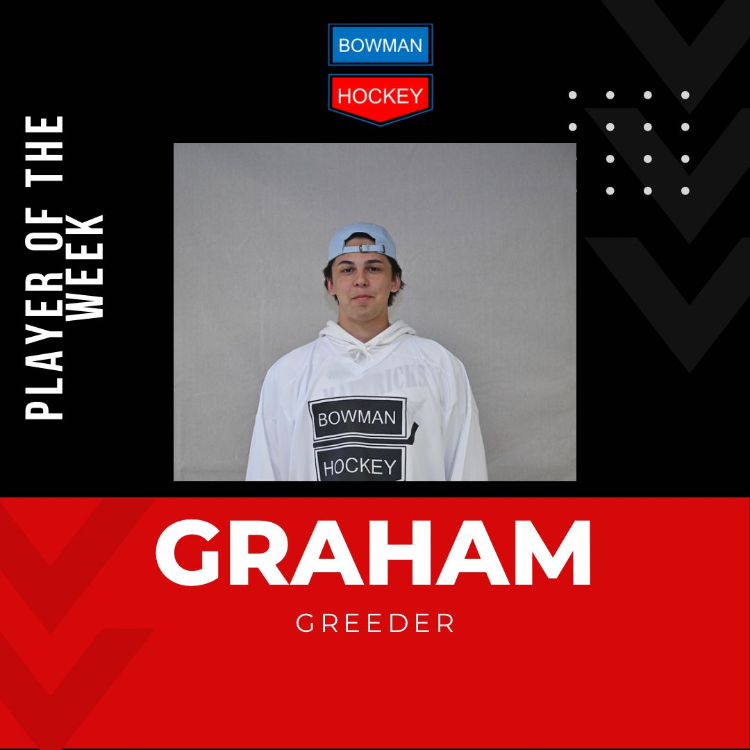 BH Co-Player of the Week goes to… Graham Greeder D Hill-Murray. Big week for the Minnesota State commit, with a goal and six assists in three wins over highly ranked teams. Graham has an eight game points streak, heating up at the right time of the season.