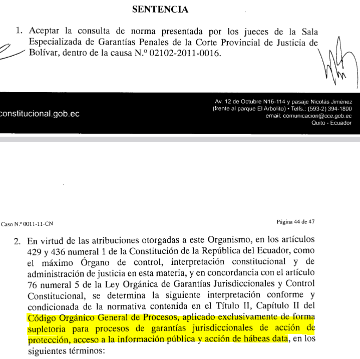 MartinezMolinaM's tweet photo. Por último, la excusa y la recusación establecidas en el COGEP solo son aplicables de manera supletoria en los procesos de garantías jurisdiccionales relacionados con la acción de protección, el acceso a la información pública y la acción de hábeas data. ⚖️ 🧐
#Ecuador #LOGJCC #GarantíasJurisdiccionales