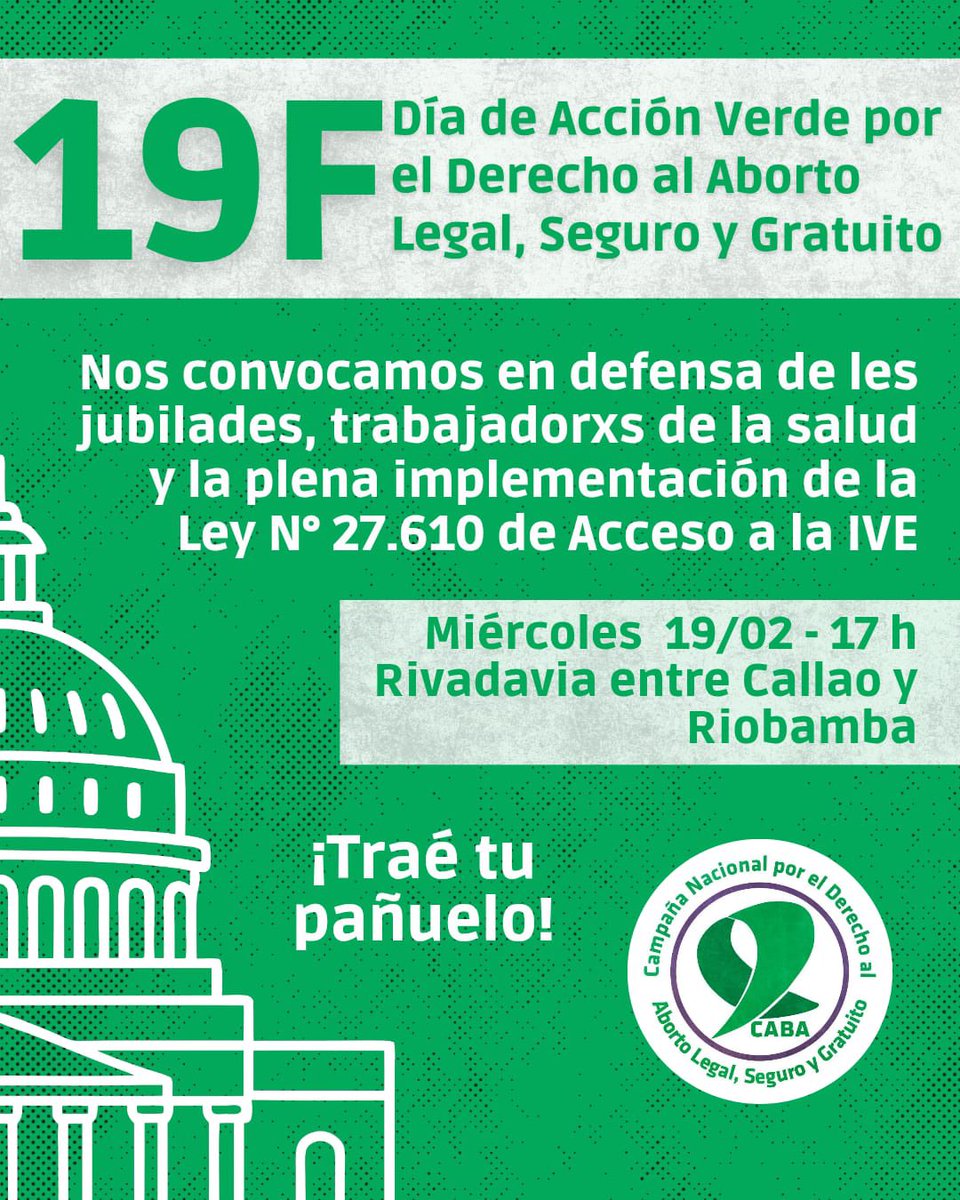 CampAbortoCABA's tweet photo. 💚19F Día de Acción Verde por el Derecho al Aborto Legal, Seguro y Gratuito 

Luego de aquel histórico pañuelazo 7 años atrás, nos convocamos en defensa de nuestros derechos, por la plena implementación de la Ley N° 27.610 de Acceso a la IVE. https://t.co/Gf4HSpvF8N