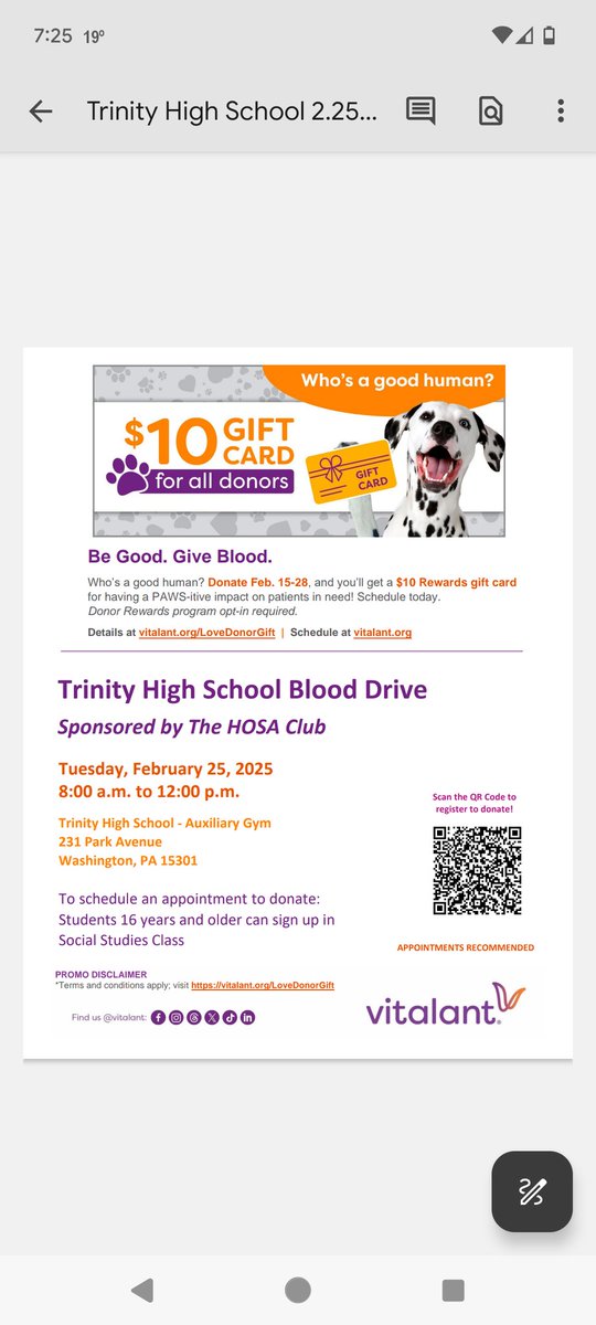 Trinity HS Sports Medicine (@trinityhshosa) on Twitter photo Hiller HOSA is sponsoring the next blood drive. See the attached flyer for information. Help us help others in our community. <a href="/thstrinitypride/">Trinity High School</a> Hiller HOSA is sponsoring the next blood drive. See the attached flyer for information. Help us help others in our community. <a href="/thstrinitypride/">Trinity High School</a>