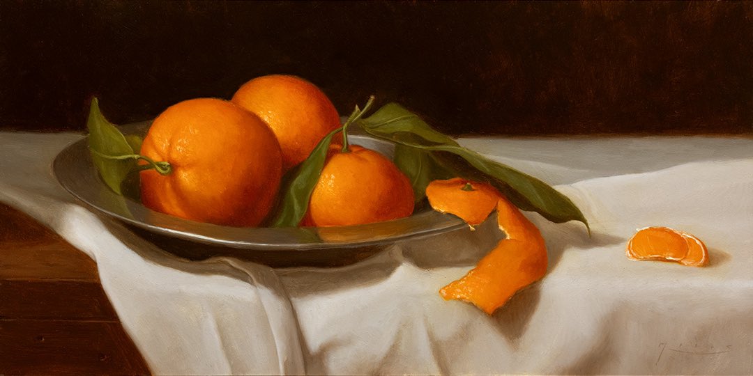 ‘Clementines on Silver Plate’ 6x12 oil on panel. Available on mrmillsart.com