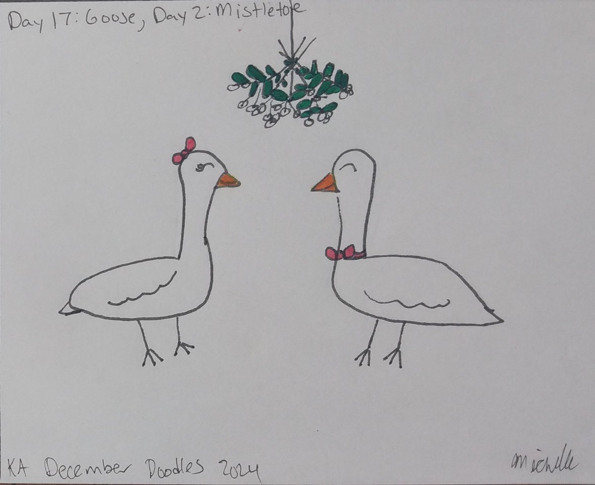 MichelleForNow's tweet image. Colored my geese with mistletoe picture from December.