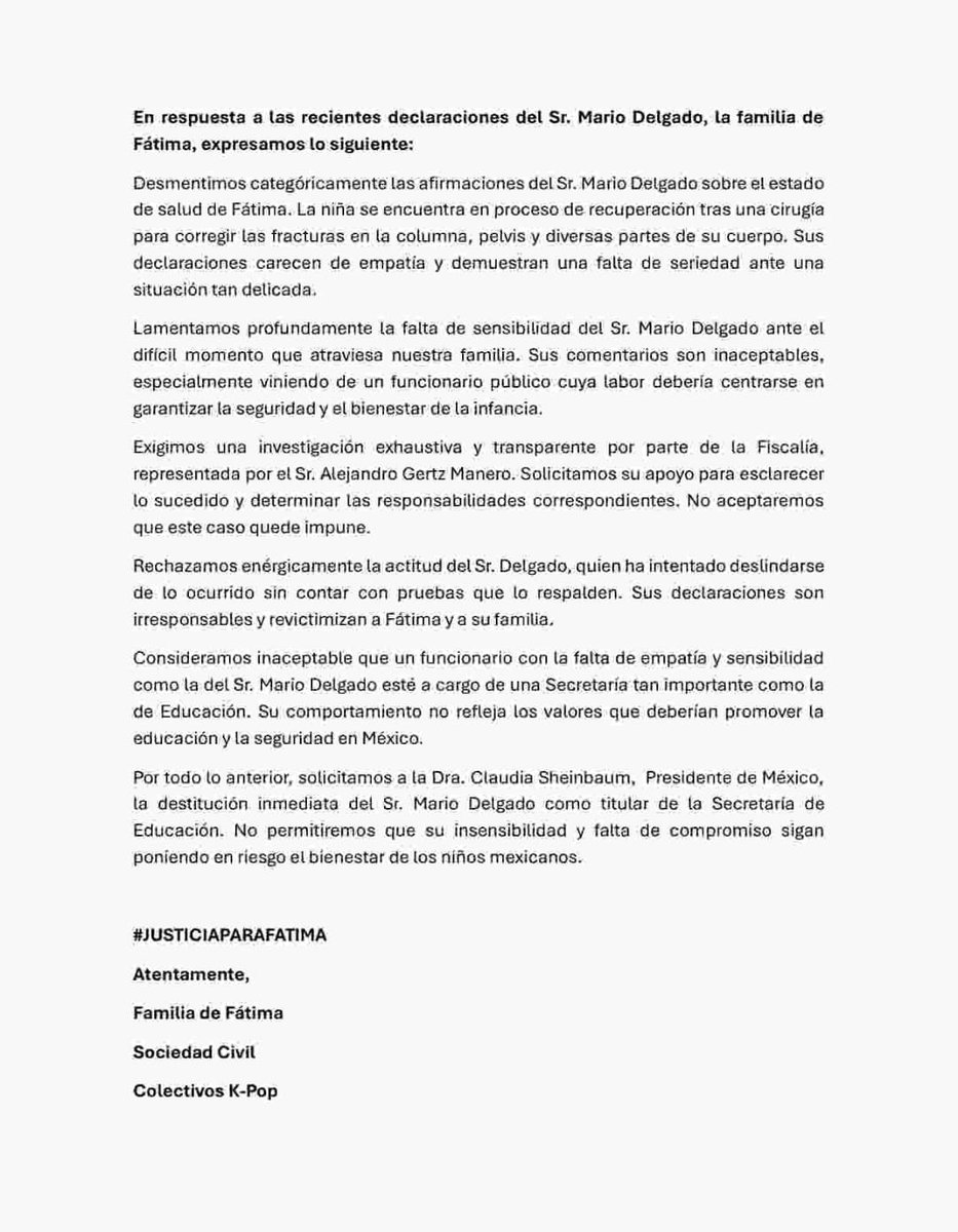 DearMexican's tweet photo. #JUSTICIAPARAFATIMA 
#apoyoparafatima
.
@Claudiashein 
@mario_delgado 
@SEP_mx https://t.co/6w9W7COIGU