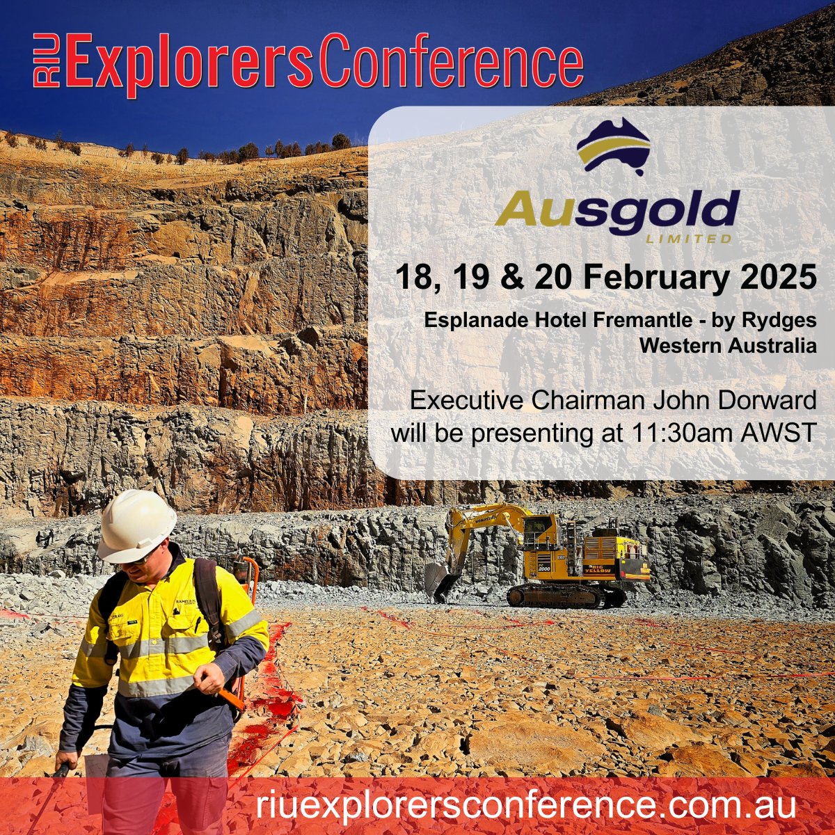 Ausgold_Au's tweet image. Ausgold's Executive Chairman John Dorward will be presenting at RIU Explorers Conference in Fremantle today at 11:30am AWST.

Watch his presentation via the conference livestream here: ow.ly/GO8M50V1HkX

#AUC #KGP #gold #exploration #Katanning #WA