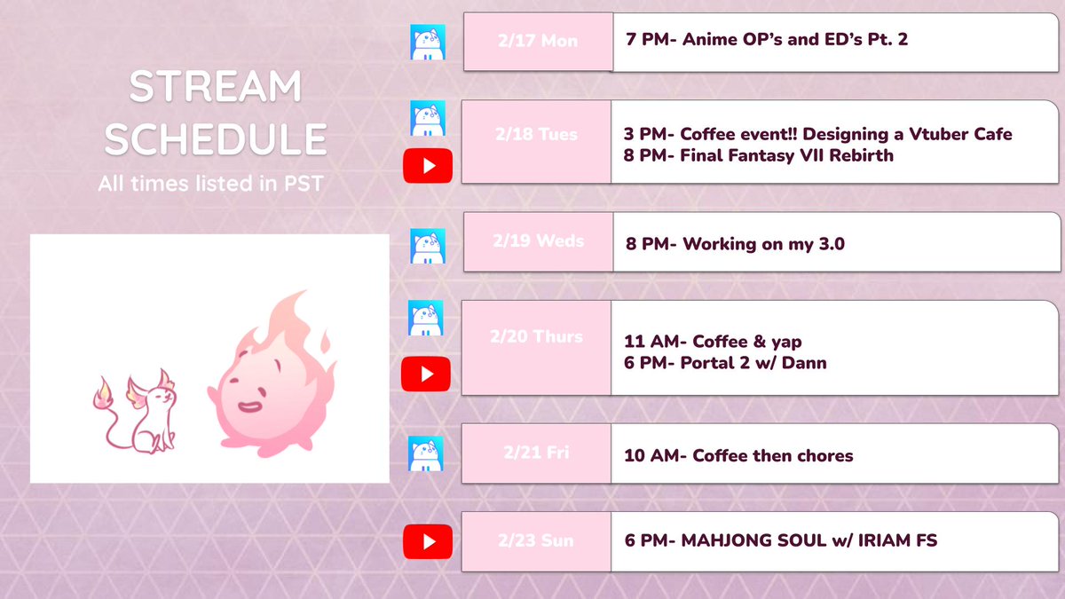 AyanaSpector_VT's tweet photo. SCHEDULE!! It's a chill week full of coffee and collabs, looking forward to having fun with you all!! https://t.co/HA2UQbgZep