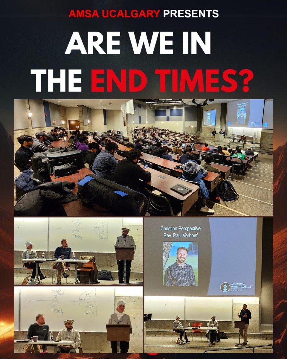The Ahmadiyya Muslim Students Association at the University of Calgary hosted an interfaith dialogue about the end times on Feb 13.

Religious experts from Islam, Christianity and Bahai shared their insights on the topic, followed by Q/A. 

#Islam #Calgary #Ahmadiyya #Endtimes
