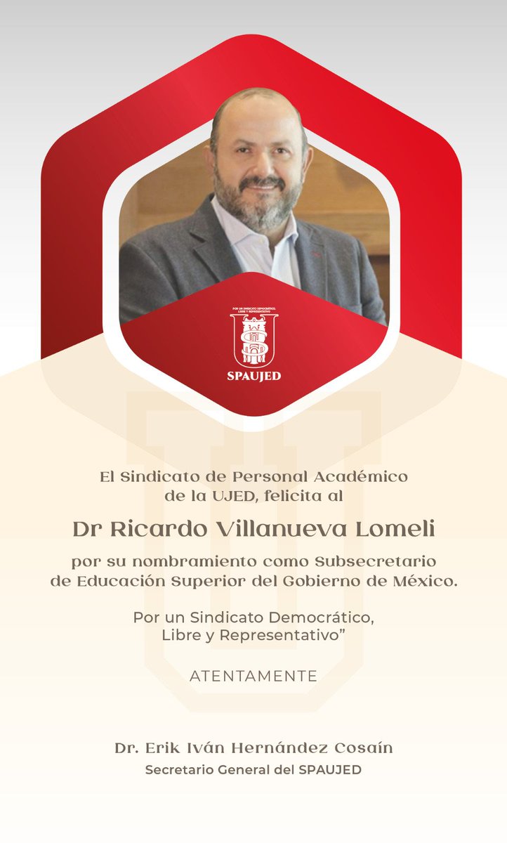 Deseo todo el éxito del mundo en esta responsabilidad al Dr. <a href="/rvillanueval/">Ricardo Villanueva</a>.

Sabemos que la Educación Superior queda en buenas manos. ¡Enhorabuena!