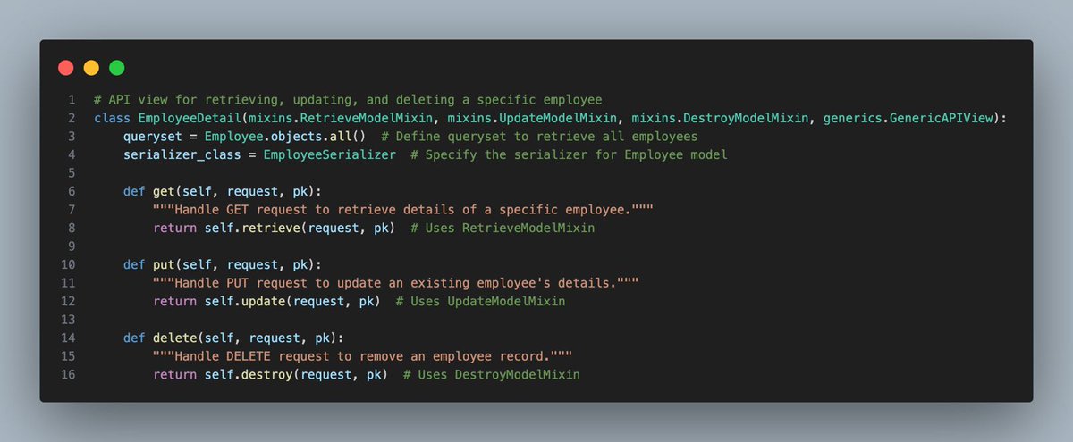 AsileAyuba's tweet image. Day 48 of my 100 Days of Coding Challenge:

Today, I explored Retrieve, Update, and Destroy Model Mixins in Django REST Framework.

#100DaysOfCode #DjangoRestFramework #Mixins #Python #API