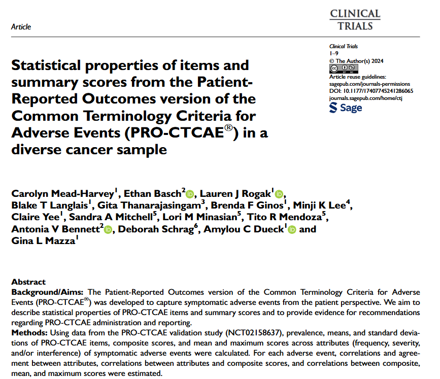 Colin Begg (@colinbbegg) on Twitter photo Caroline Mead-Harvey et al. provide evidence that in reporting toxicities the full set of PRO-CTCAE attributes should be administered for each adverse event and that summary scores be reported. @biostatgrl <a href="/GinaLMazza/">Gina Mazza</a> <a href="/EthanBasch1/">Ethan Basch</a> <a href="/SCTorg/">SCTorg</a> Caroline Mead-Harvey et al. provide evidence that in reporting toxicities the full set of PRO-CTCAE attributes should be administered for each adverse event and that summary scores be reported. @biostatgrl <a href="/GinaLMazza/">Gina Mazza</a> <a href="/EthanBasch1/">Ethan Basch</a> <a href="/SCTorg/">SCTorg</a>
