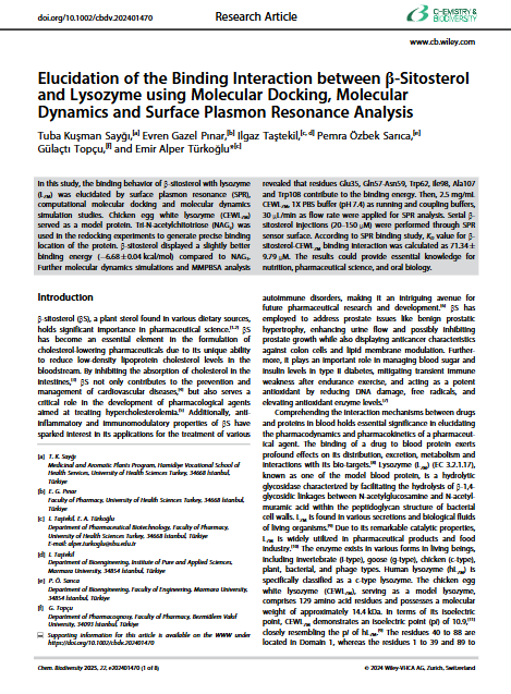 eaturkoglu's tweet photo. 🚨NEW PAPER🚨
Thrilled to share that our latest research on ‘in silico and SPR binding interactions between B-sitosterol and lysozyme’ has been published in @ChemBiodiv ! Huge thanks to everyone involved. Congrats Evren Gazel Pınar 🎉
Link: https://t.co/kHqc3SrBB9 https://t.co/9dQk6uXniu