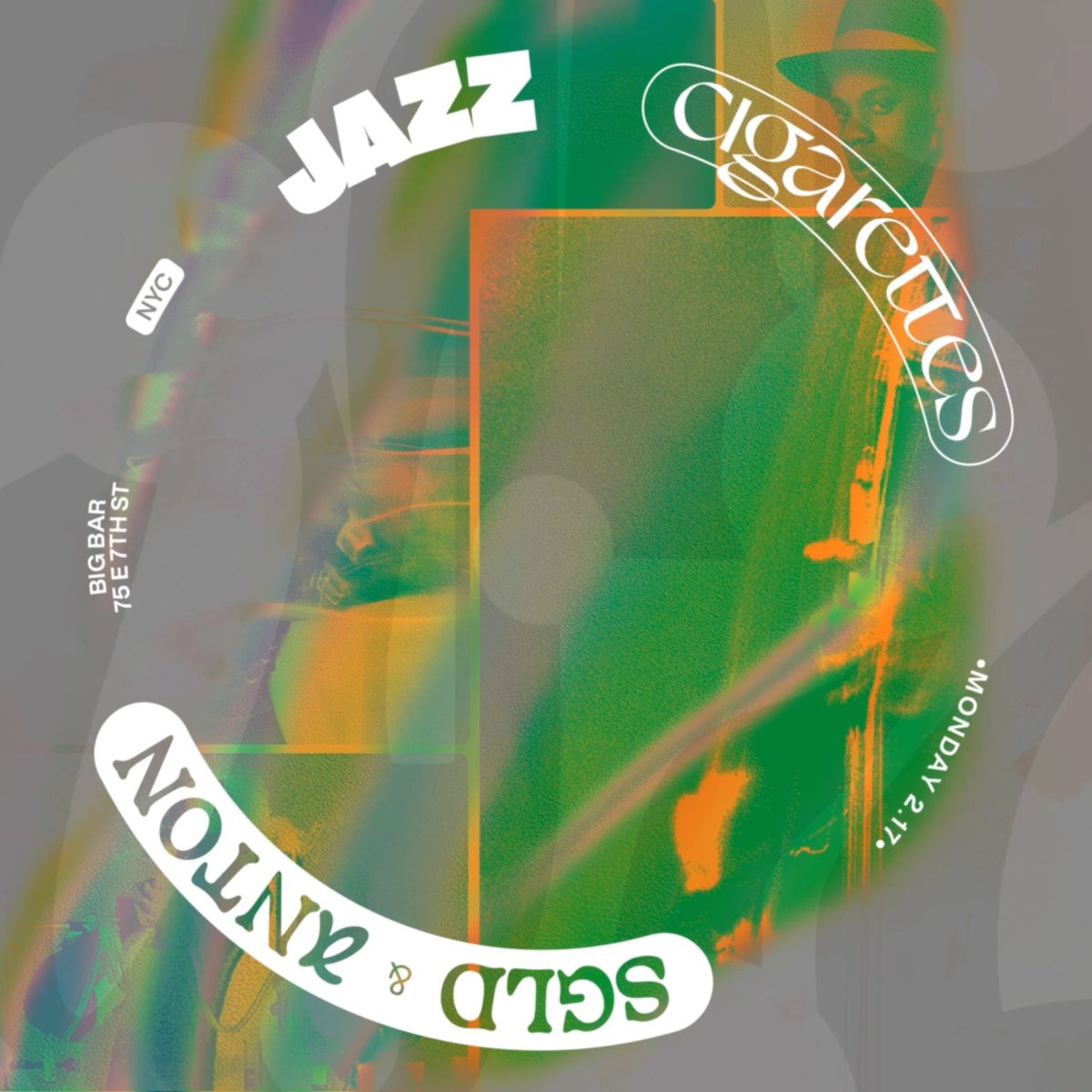 sgld's tweet image. 02.17.25 —

“jazz cigarettes” at big bar in east village. 
-
myself &amp;amp; @antonpearson will be holding it down playing oddities of jazz, funk, soul, disco, trip-hop and rap records from 9pm-12am. 

act accordingly.