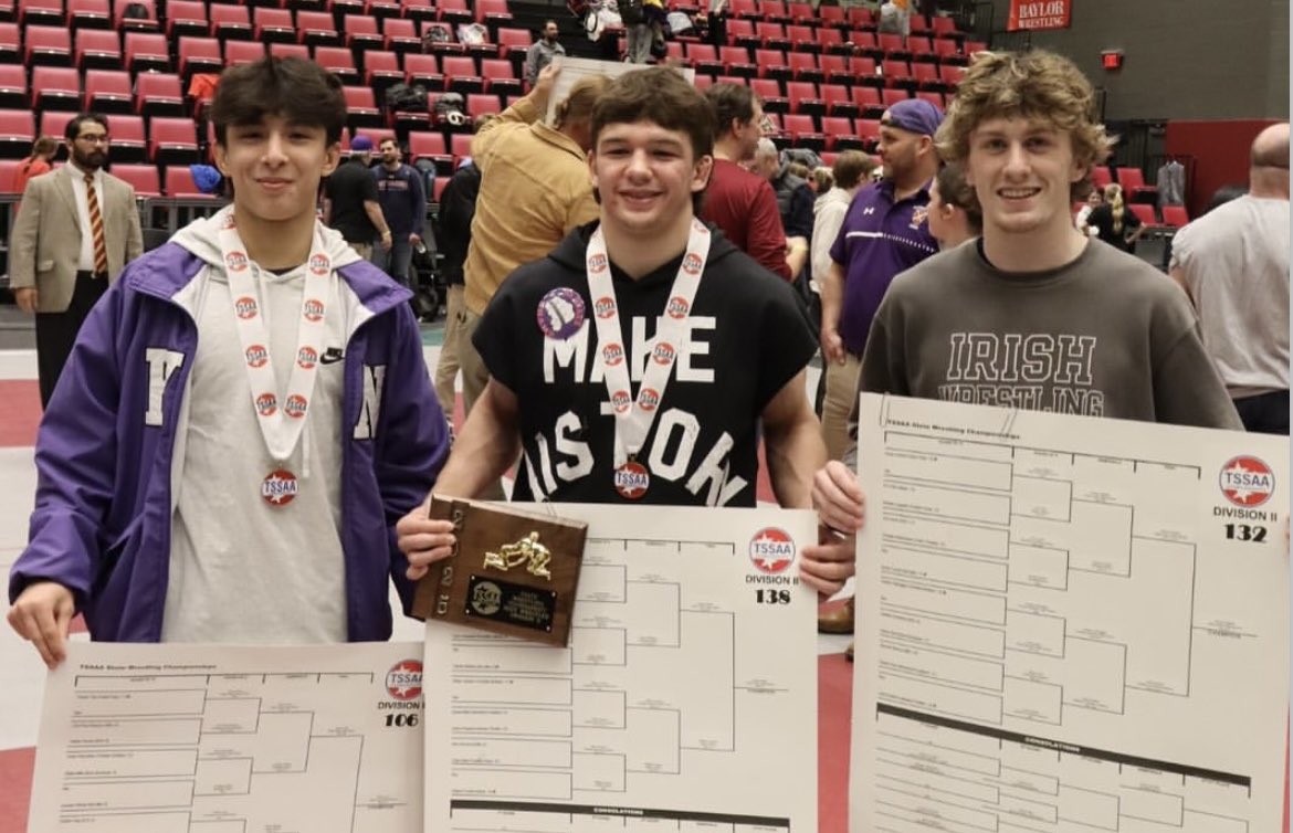 Three Irish wrestlers earned State Titles: Tanner Tran won his first State Title, Brody Gobbell captured his second State Title, and Casen Roark secured his fourth State Title, becoming only the second wrestler in Father Ryan’s history to achieve this milestone.