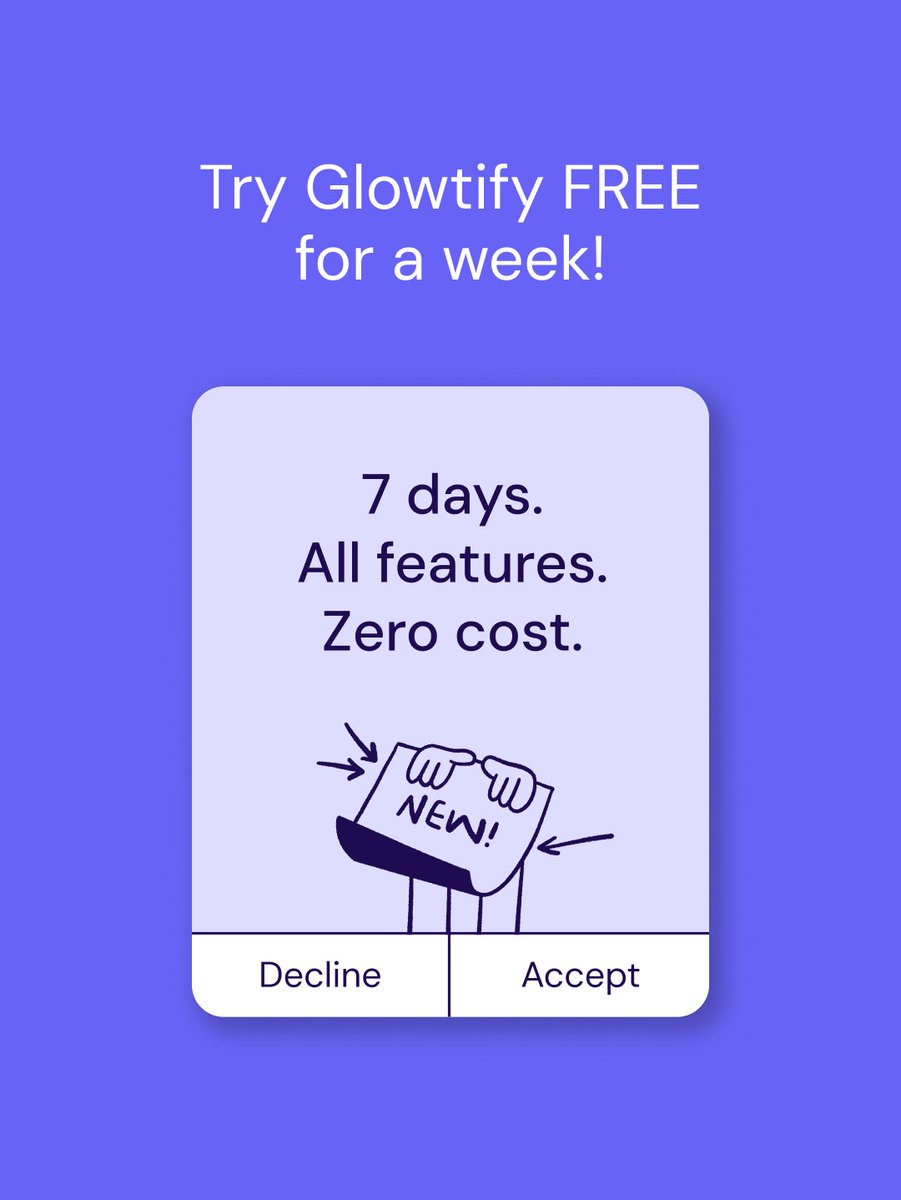 glowtify_app's tweet photo. You can now access ALL Glowtify features as soon as you sign up. No restrictions, no credit card required, and it’s completely free! Enjoy unlimited AI generations and use Glowtify as much as you want for 7 days: https://t.co/9ggkSkG9Ug https://t.co/UKNZw7I9Er