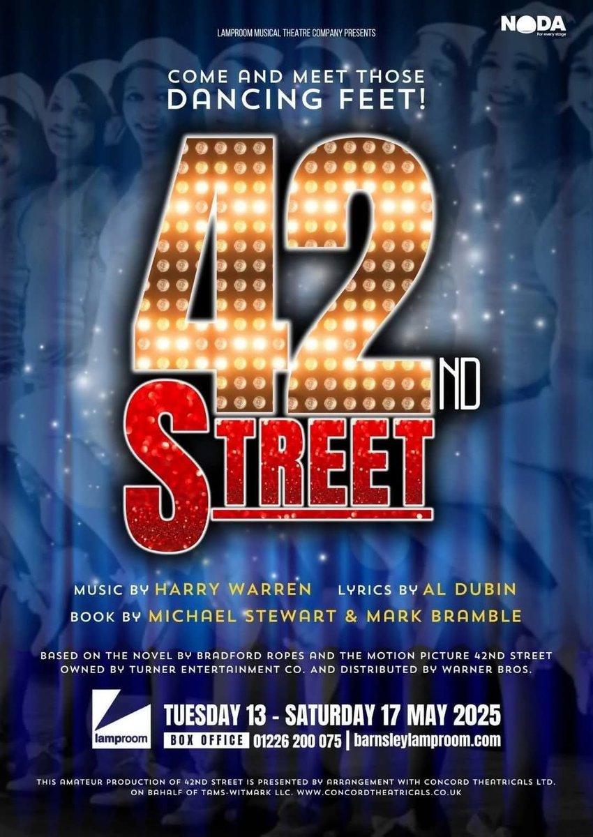 Lamproom Musical Theatre Company (@lamproommtc) on Twitter photo COME AND MEET THOSE DANCING FEET! ππ
42nd Street is coming to Barnsley this May. π€©π₯ Tickets are available through the link below or the box office.
π 13th - 17th May 2025
πThe Lamproom Theatre
π 01226 200075
π»
barnsleylamproom.ticketsolve.com/ticketbooth/shβ¦
#42ndstreet #tap #musical #barnsley COME AND MEET THOSE DANCING FEET! ππ
42nd Street is coming to Barnsley this May. π€©π₯ Tickets are available through the link below or the box office.
π 13th - 17th May 2025
πThe Lamproom Theatre
π 01226 200075
π»
barnsleylamproom.ticketsolve.com/ticketbooth/shβ¦
#42ndstreet #tap #musical #barnsley