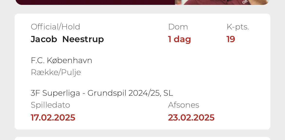Jacob Neestrup får seks karantænepoint for sin advarsel i dag, og han runder dermed 19 point. Han er derfor i karantæne til FCK - FCM på søndag #sldk