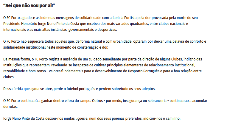 Comunicado do FC Porto: