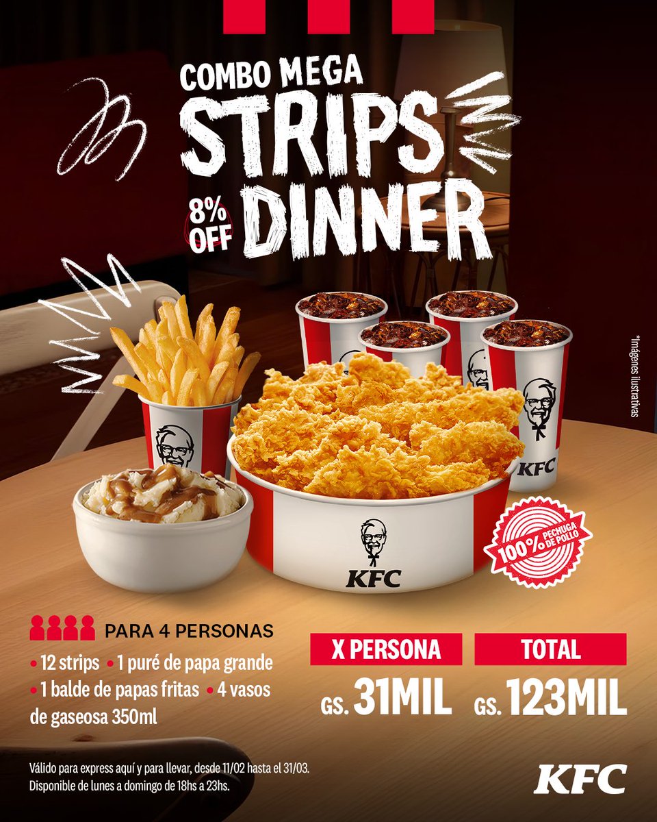 kfc__py's tweet image. Que mejor cena que el pollito rico y krujiente.😋🍗

#FingerLickinGood #AlwaysOriginal
#KFC10AÑOS