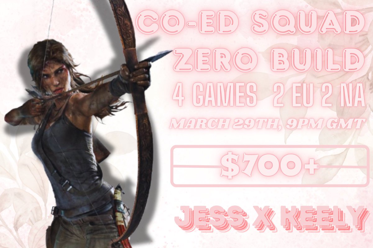 wtj keely (@xkeelyy) on Twitter photo โก Keely X Jess โก
Co-ed Squad Tournament (2 girls,2 guys)
โก Saturday, March 29th
โก 9 pm GMT
โก $700+ (Subject to change)
โก 4 ZB games (2 EU,2 NA)
To be considered:
โก Follow <a href="/xkeelyy/">wtj keely</a> & <a href="/jessfnbr_/">Jess</a> & <a href="/Scarachnophobia/">๐๐๐
๐๐๐๐ง ๐ฎ๐ฐ๐ต๐๐ฎโหโก</a>
โก Like and retweet
โก Reply with your FULL squad below! โก Keely X Jess โก
Co-ed Squad Tournament (2 girls,2 guys)
โก Saturday, March 29th
โก 9 pm GMT
โก $700+ (Subject to change)
โก 4 ZB games (2 EU,2 NA)
To be considered:
โก Follow <a href="/xkeelyy/">wtj keely</a> & <a href="/jessfnbr_/">Jess</a> & <a href="/Scarachnophobia/">๐๐๐
๐๐๐๐ง ๐ฎ๐ฐ๐ต๐๐ฎโหโก</a>
โก Like and retweet
โก Reply with your FULL squad below!