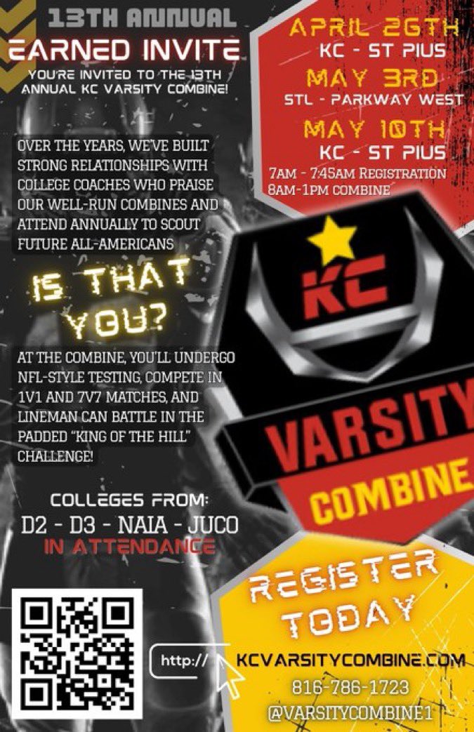 Thanks for the invite!
<a href="/Varsitycombine1/">KC Varsity Combines</a>