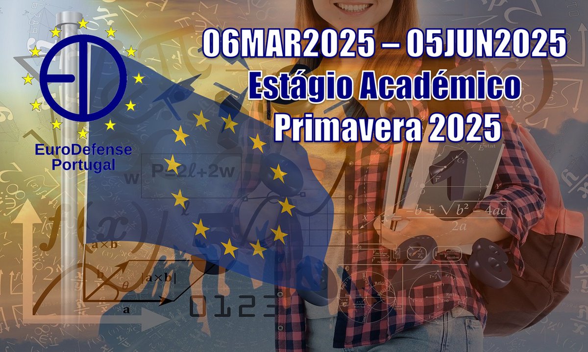 Estágio Académico EuroDefense-Portugal – Primavera 2025
Início a 6 de março de 2025 / Final a 5 de junho de 2025
Prazo das candidaturas: dia 21 de fevereiro de 2025, pelas 13:00H
eurodefense.pt/estagio-academ…