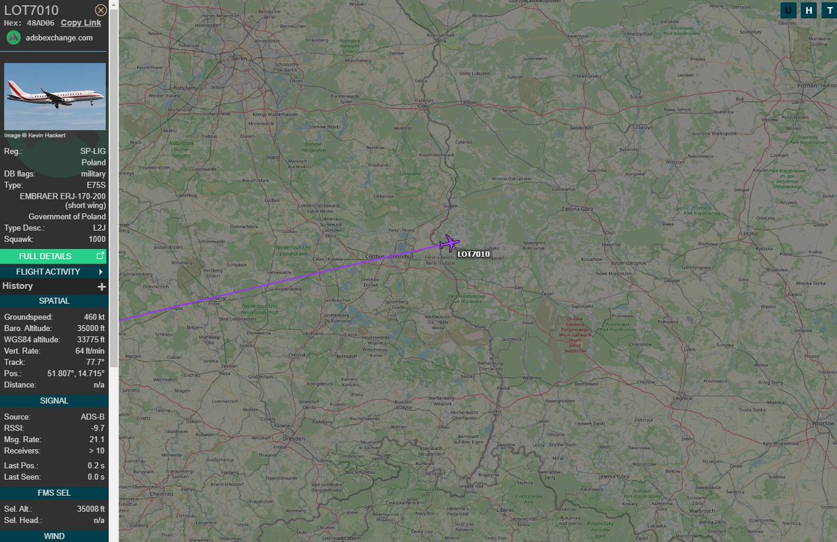 PolishMilRadar's tweet photo. ⌚️ 17.02 22:28LT

🇵🇱 Rząd RP (Operator: Polskie Linie Lotnicze LOT)
✈️ Embraer E175LR "SP-LIG"
#LOT7010 leci na FL350
🛫 Paryż  #LFPG
🛬 Warszawa #EPWA
🔗 https://t.co/sZUuy396TQ

#POLMILRADAR https://t.co/yaZJPUIZbW