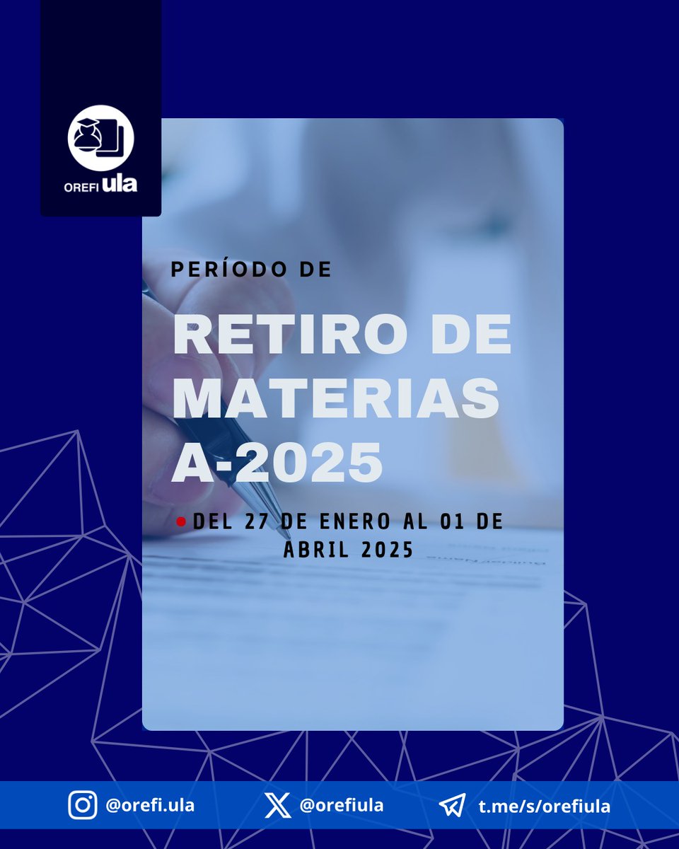 🗣️Atención:
Les recordamos que el período para el retiro de materias está abierto. Es importante que realicen este trámite dentro del lapso establecido para evitar inconvenientes en su carga académica.
¡No dejen pasar la oportunidad!