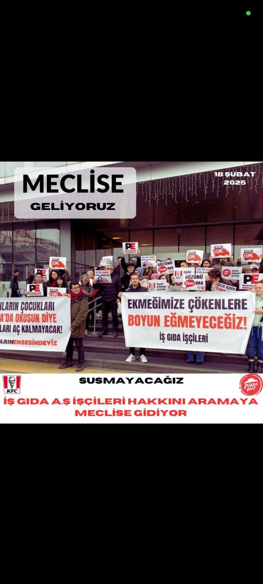 KFC ve PH Çalışanları olarak sesimizi daha gür duruymak için 18 şubat salı günü MECLİS e yürüyoruz.  Ya sesimizi duyacaksınız yada biz size duyurmasını biliriz  !!!

"Haklıyız kazanacağız "

<a href="/ilkemsahin/">İlkem Şahin</a>
<a href="/yumbrands/">Yum! Brands</a> 
<a href="/RTErdogan/">Recep Tayyip Erdoğan</a>