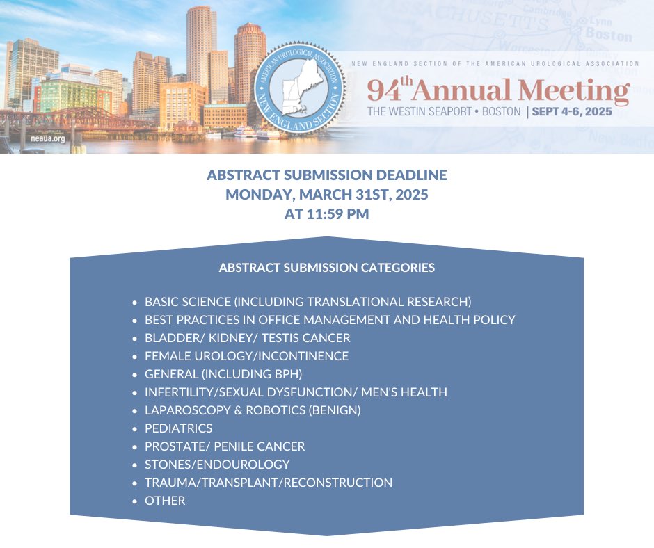 Abstract submission is LIVE. 

Don’t miss out on the opportunity to present your work at this years NEAUA🤩

meeting.neaua.org/Abstract-Submi…
