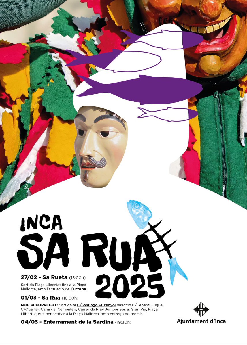 🪇RUA I RUETA 2025🪇

No et perdis sa Rua i Rueta, on sa màgia, sa música i sa diversió s’apoderaran dels carrers.

Prepara’t per gaudir de sa festa més acolorida de s’any. ✨🎭

Ja tens sa teva disfressa a punt? 👀🎉

#Carnaval2025 #RuaIRueta