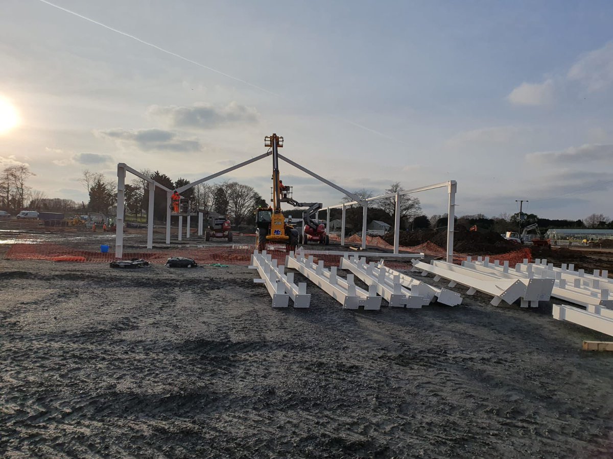 Newspan's tweet photo. Day 1 at Perrywood Sudbury. Deliveries taken, foundations baled out, steelwork going up. What's not to like?! https://t.co/Uzisfvd6Xz