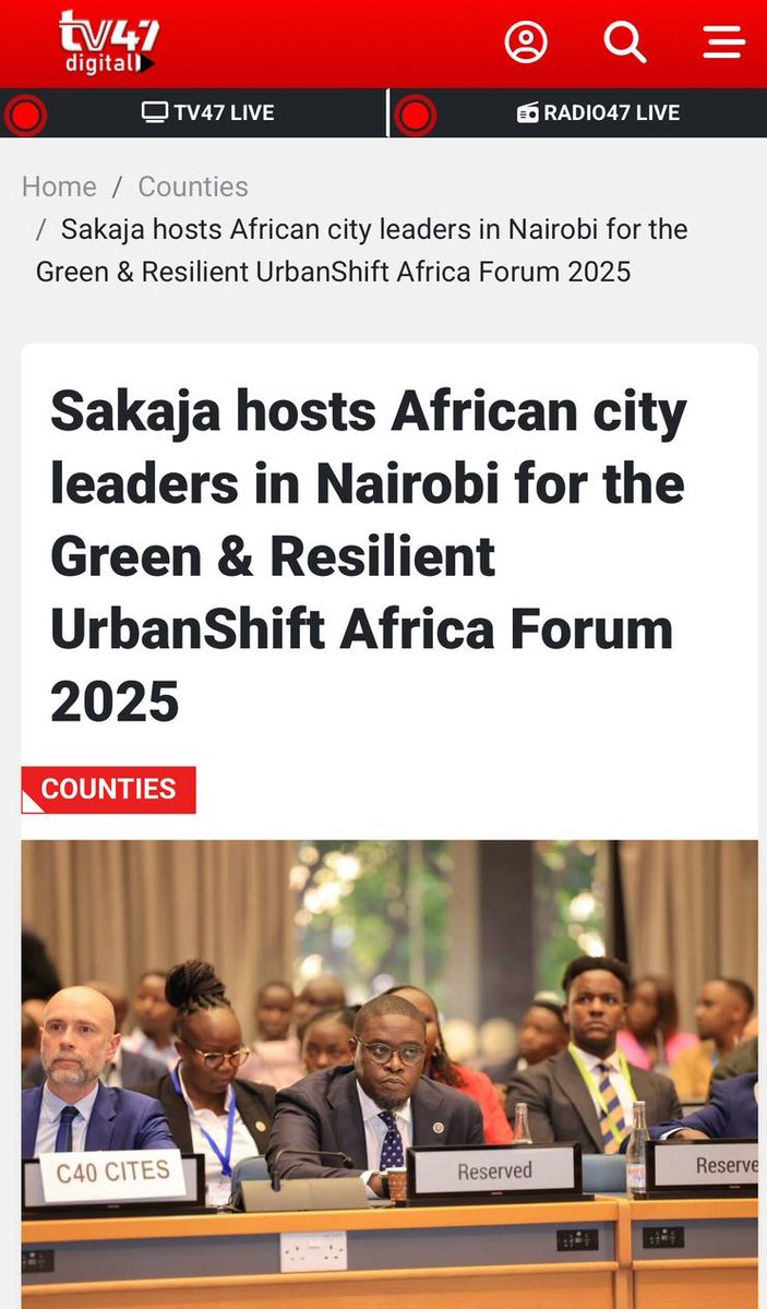 047County's tweet photo. Governor @SakajaJohnson this afternoon, delivered the key note address @uclg_org
Green and Resilient UrbanShift Africa Forum 2025 at the UN complex in Gigiri. Amongst Mayors present @AkiSawyer Mayor of Freetown. 
https://t.co/rR1Zw69MFC https://t.co/1j5XEal7jG