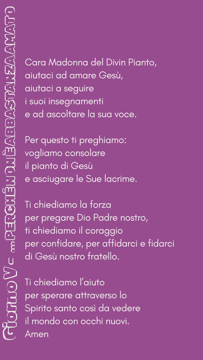 CMSagace's tweet photo. Novena alla Beata Vergine Maria del Divin Pianto 

Giorno quinto - PERCHÉ NON È ABBASTANZA AMATO

#BVMDP #novena https://t.co/0LbcGBQsZC