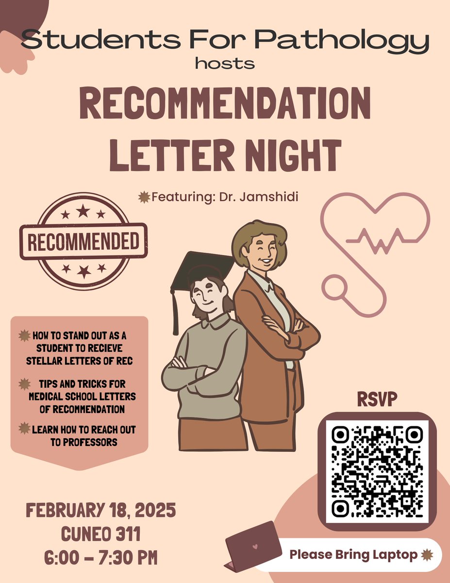 Luc4Pathology's tweet photo. Don't forget to come to our Recommendation Letter Night, Tues 2/28 at 6 PM!! We will share tips and tricks about getting letters of recommendation. As well as what helps you stand out when applying to med schools with the help of our special guest Dr. Jamshidi.  #medschool #luc https://t.co/JoasHOIgUd