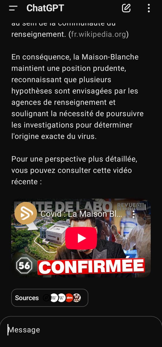 Faouzy_R's tweet photo. Quand #ChatGPT te recommande de regarder une vidéo de Mr @idrissaberkane  sur l'origine du #COVID-19. 🤩 https://t.co/CmBURkzmxn