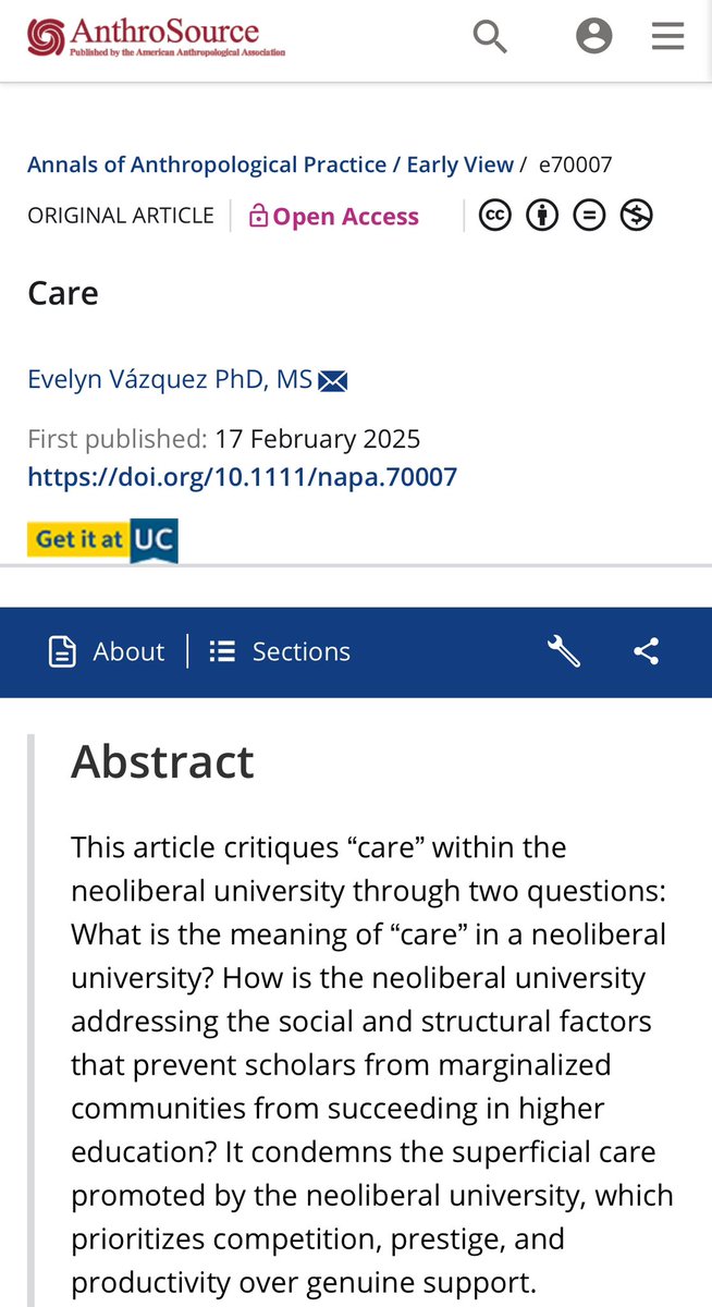 ✨I am excited to share my latest publication about the meaning of “#Care” in the #neoliberal university. 

Using #PhotoVoice, participants documented their social connectedness, sense of belonging, &amp; mental health. 

Published in the Annals of Anthropological Practice.