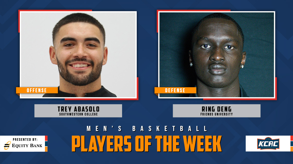 Kansas Collegiate Athletic Conference (@kcacsports) on Twitter photo Trey Abasolo of <a href="/buildersports/">Southwestern College Moundbuilders</a> and Ring Deng of <a href="/FriendsFalcons/">𝗙𝗥𝗜𝗘𝗡𝗗𝗦 𝗙𝗔𝗟𝗖𝗢𝗡𝗦</a> Earn KCAC Men's Basketball Weekly Honors, presented by <a href="/EQUITYBANK/">Equity Bank</a>! #KCACmbb #LetsBuildEquity #LetsBuildLeaders
kcacsports.com/news/2025/2/17…
<a href="/NAIA/">NAIA</a> <a href="/NAIAHoopsReport/">NAIA Hoops Report</a> Trey Abasolo of <a href="/buildersports/">Southwestern College Moundbuilders</a> and Ring Deng of <a href="/FriendsFalcons/">𝗙𝗥𝗜𝗘𝗡𝗗𝗦 𝗙𝗔𝗟𝗖𝗢𝗡𝗦</a> Earn KCAC Men's Basketball Weekly Honors, presented by <a href="/EQUITYBANK/">Equity Bank</a>! #KCACmbb #LetsBuildEquity #LetsBuildLeaders
kcacsports.com/news/2025/2/17…
<a href="/NAIA/">NAIA</a> <a href="/NAIAHoopsReport/">NAIA Hoops Report</a>