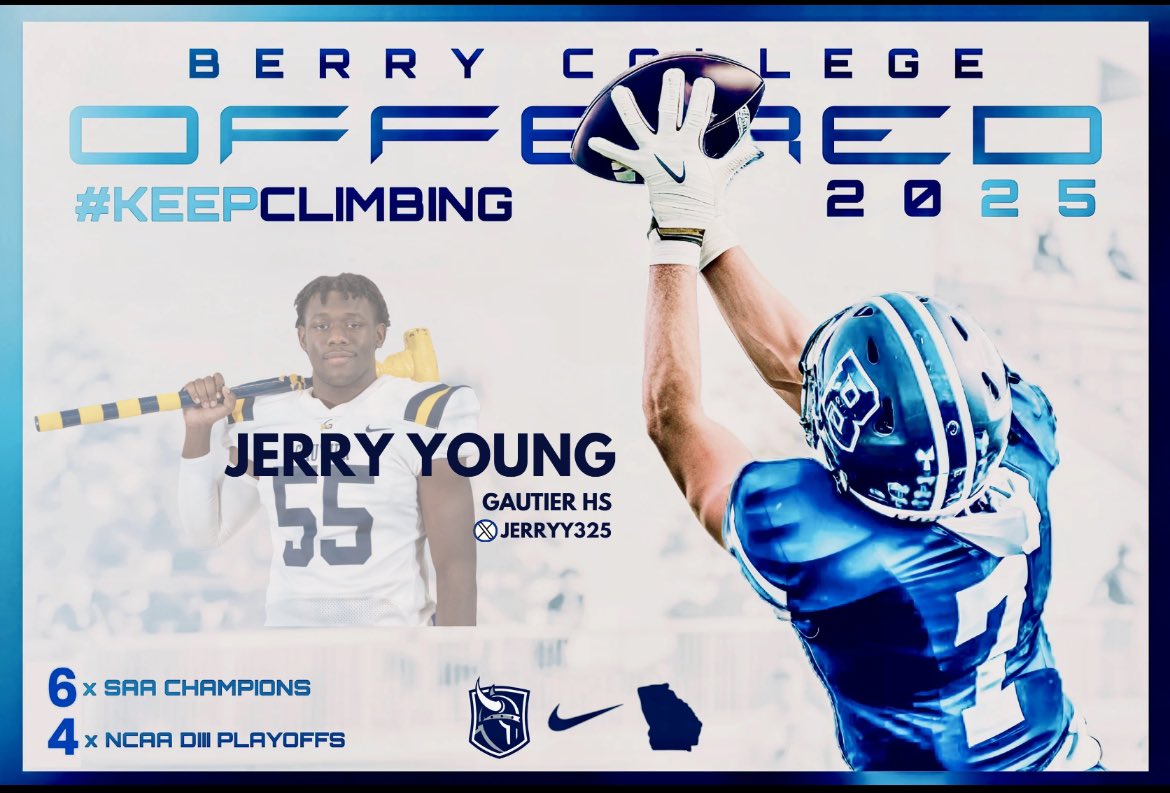 JerryY325's tweet photo. #AGTG After a great conversation with @CoachJohnSikora. I’m blessed to receive my 3rd offer from Berry College.
@SebvVera @hunter15collins @COACHMARCHIGH @Coastfootball https://t.co/y0B5huWahJ