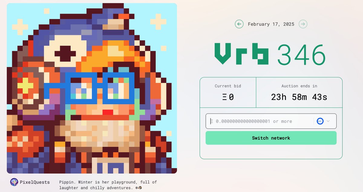 VRB 346 disponivel
Arte por <a href="/pixelquests/">PixelQuests</a>
Curtiu?
Acesse vrbs.wtf e de seu lance