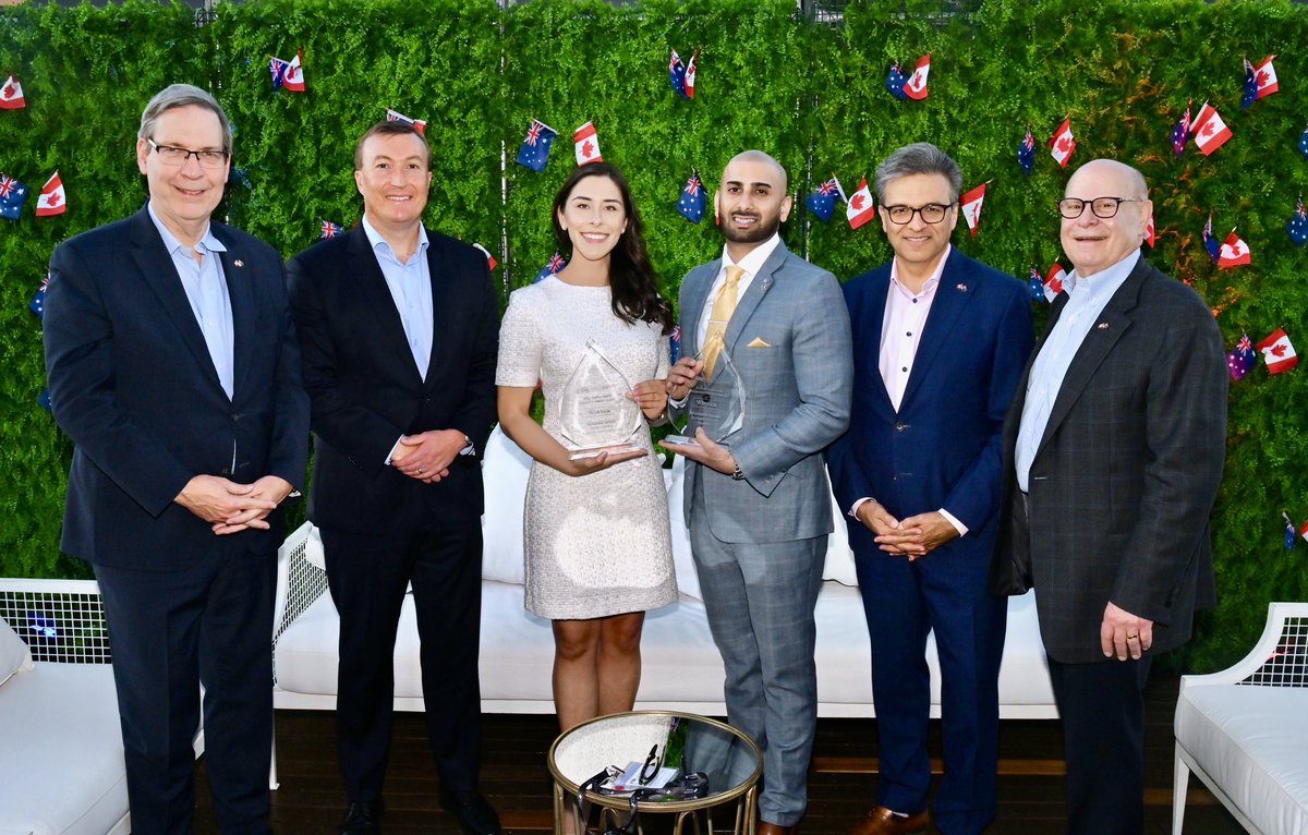 Congratulations to the AusCan Under Forty Exceptional Leaders award winners celebrated this week at <a href="/auscanforum/">Australia-Canada Economic Leadership Forum</a> in Sydney,#Australia: Amanda Brain from Melbourne’s Creative Destruction Lab 🇦🇺&amp; Jahanzaib Ansari of Knockri tech firm 🇨🇦 presented by Caitlin Gill of  Egon Zehnder