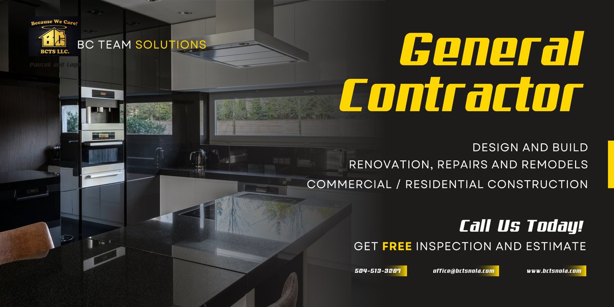 BCTeamSolutions's tweet image. Need a General Contractor? Get a Free Inspection &amp;amp; Estimate! BC Team Solutions offers FREE inspections and estimates for your home in Louisiana. Call 📞504-513-3287 today! #GeneralContractor #FreeEstimate #BCTeamSolutions #LouisianaContractor #HomeRepair #AffordableRates #Call