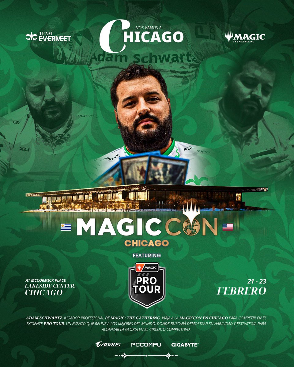 TeamEvermeet's tweet photo. 𝐍𝐎𝐒 𝐕𝐀𝐌𝐎𝐒 𝐀 𝐂𝐇𝐈𝐂𝐀𝐆𝐎 ✨💚🇺🇸

Este 21, 22 y 23 de Febrero volamos a EEUU ✈️📆
El top 1 de LATAM en Magic Series @Cracadam va a representar nuestros colores en busca de alcanzar el objetivo mayor 🏆
Seguí de cerca la cobertura y alenta por nosotros en este torneo internacional 🌎✨

#JuntosCrecemos
💚💚💚💚💚💚