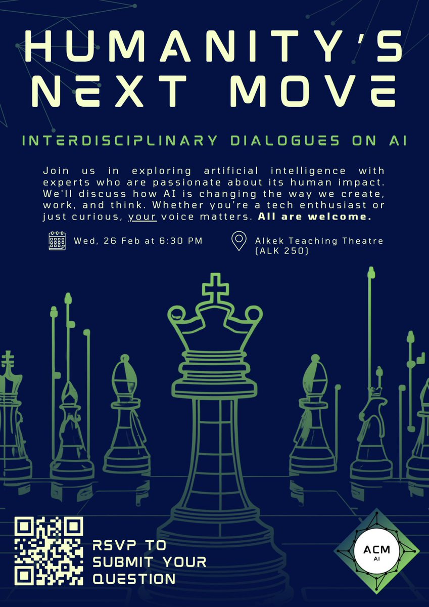Join ACM-AI for an Evening of Insight: The Human Impact of Artificial Intelligence!

Get ready for a thought-provoking evening at the Alkek Library Teaching Theatre on February 26th at 6:30 PM, where we'll dive deep into the world of AI.

Secure your spot: docs.google.com/forms/d/e/1FAI…