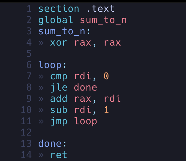 Madisonkanna's tweet image. i wrote x86‑64 assembly code to solve the sum to N problem
i will never take high-level languages for granted again