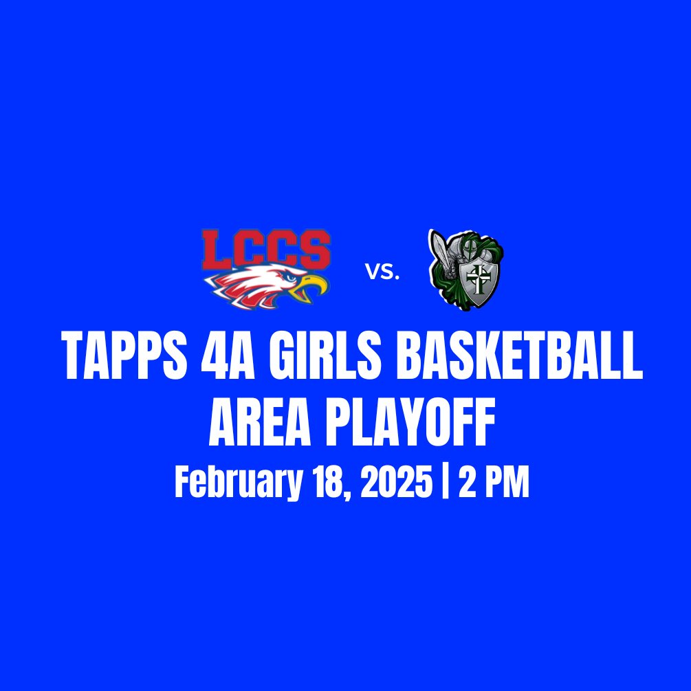 LCCS Athletics (@lccsathletics) on Twitter photo TAPPS 4A Girls Area Playoff
🏀 LCCS vs. Bishop Gorman
⏰ Tuesday, Feb. 18, 2:00
📍 Tyler, TX
🎟️ bishopgorman.hometownticketing.com/embed/event/62…
#lccseagles #wogwag <a href="/dfwvarsity/">dfw varsity</a> <a href="/teamlscsn/">Lone Star Christian Sports Network (LSCSN)</a> <a href="/txhsgbb/">#TXHSGBB—TXHSGBB.com</a> <a href="/PGHTexas/">Prep Girls Hoops Texas</a> <a href="/tabchoops/">𝙏𝘼𝘽𝘾🏀📋</a> <a href="/tappsbasketball/">TAPPS Basketball</a> TAPPS 4A Girls Area Playoff
🏀 LCCS vs. Bishop Gorman
⏰ Tuesday, Feb. 18, 2:00
📍 Tyler, TX
🎟️ bishopgorman.hometownticketing.com/embed/event/62…
#lccseagles #wogwag <a href="/dfwvarsity/">dfw varsity</a> <a href="/teamlscsn/">Lone Star Christian Sports Network (LSCSN)</a> <a href="/txhsgbb/">#TXHSGBB—TXHSGBB.com</a> <a href="/PGHTexas/">Prep Girls Hoops Texas</a> <a href="/tabchoops/">𝙏𝘼𝘽𝘾🏀📋</a> <a href="/tappsbasketball/">TAPPS Basketball</a>