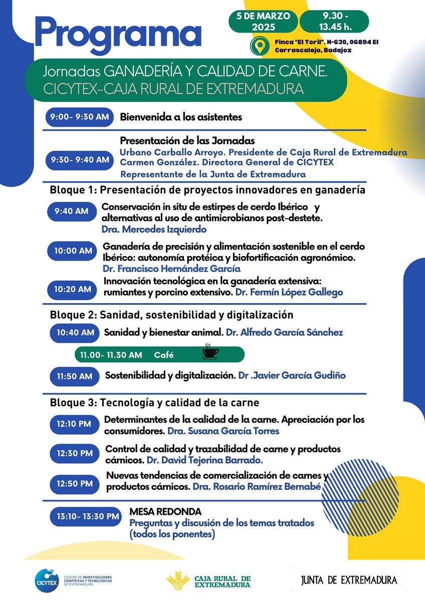 🔛Continuamos celebrando jornadas para mostrar como nuestra I+D👨‍🔬ayuda a los diferentes sectores económicos 👨‍💼
𝑱𝒐𝒓𝒏𝒂𝒅𝒂 𝒔𝒐𝒃𝒓𝒆 𝑮𝒂𝒏𝒂𝒅𝒆𝒓𝒊́𝒂 𝒚 𝑪𝒂𝒍𝒊𝒅𝒂𝒅 𝒅𝒆 𝒍𝒂 𝑪𝒂𝒓𝒏𝒆🐮🥩
👉5 de marzo en Finca “El Toril” junto a <a href="/CajaRuralEx/">CajaRuralExtremadura</a> 
✍️docs.google.com/forms/d/e/1FAI…