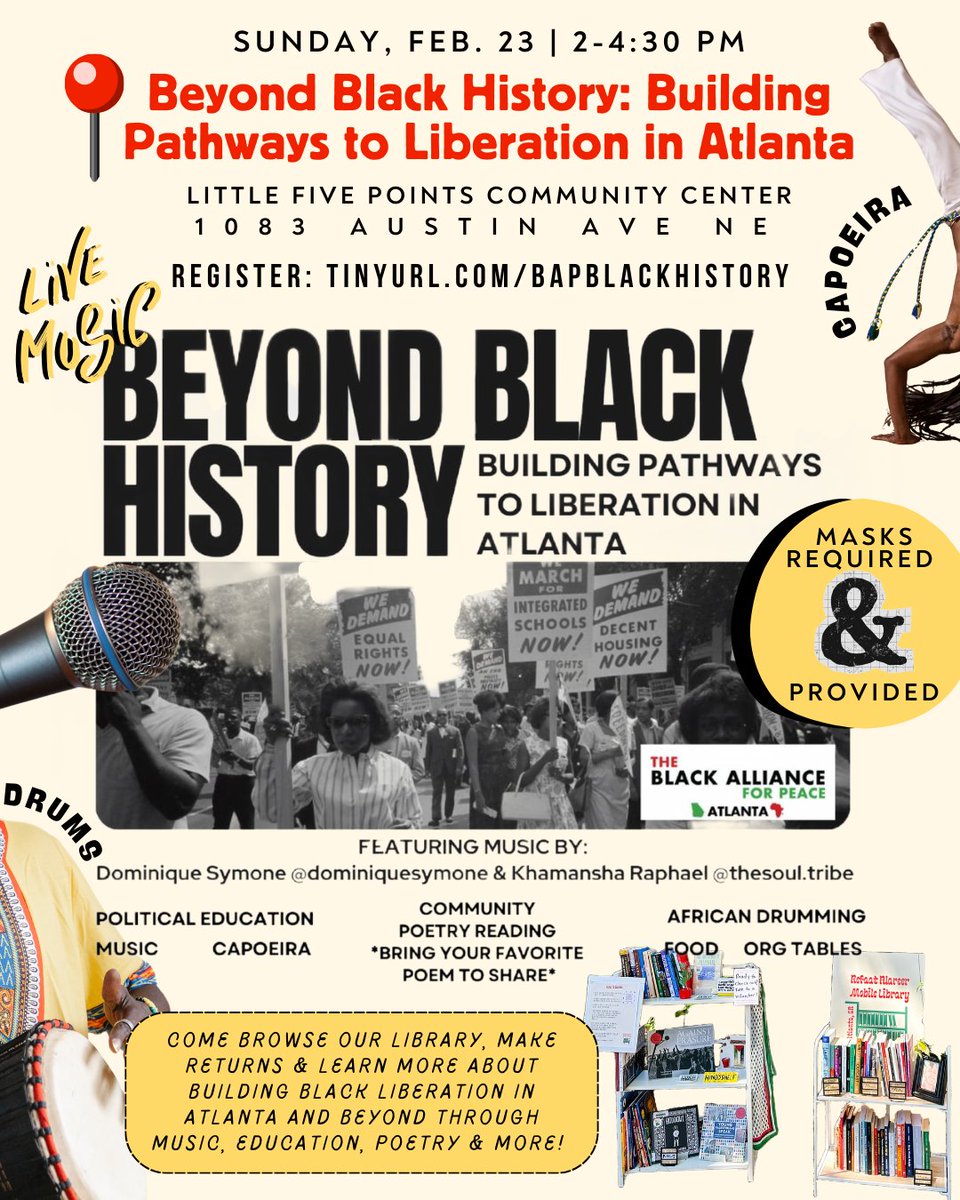 Refaat Mobile Library - Atlanta (@refaatlibrary) on Twitter photo 2-4:30PM SUN 2/23: BEYOND BLACK HISTORY: BUILDING PATHWAYS TO LIBERATION IN ATL WITH <a href="/BAPAtlanta/">BAP Atlanta</a> AT L5PCC (library & <a href="/sameerproject/">The Sameer Project</a> fundraiser) 2-4:30PM SUN 2/23: BEYOND BLACK HISTORY: BUILDING PATHWAYS TO LIBERATION IN ATL WITH <a href="/BAPAtlanta/">BAP Atlanta</a> AT L5PCC (library & <a href="/sameerproject/">The Sameer Project</a> fundraiser)