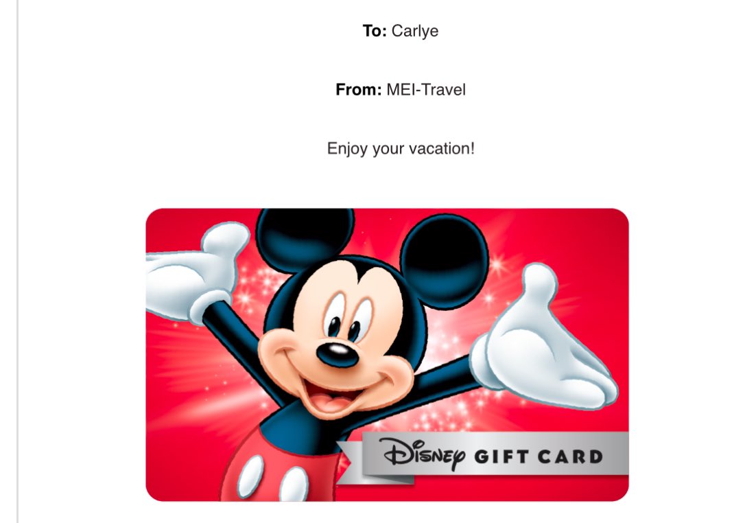 I’ve recorded *so* many ads about <a href="/MouseFanTravel/">MEI Mouse Fan Travel</a>’s free gift card booking promotion but was still shocked when one landed in my inbox during my Disney World trip 😂