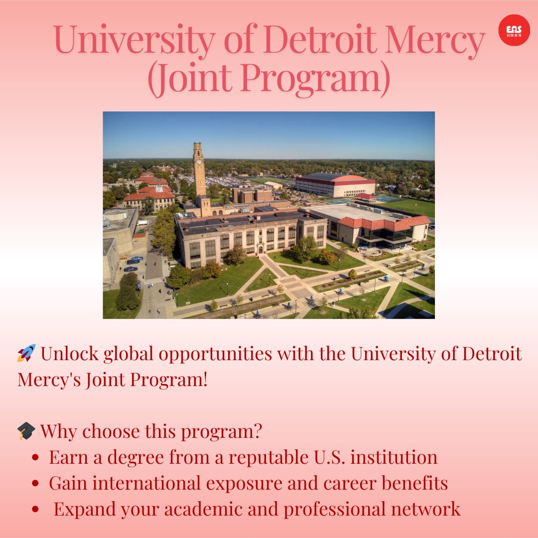 EASGroup's tweet image. 🚀 Elevate your education with the University of Detroit Mercy&apos;s Joint Program! A fantastic opportunity to earn a degree that opens doors to international careers. 🌍✨ #HigherEducation #DetroitMercy #JointProgram #GlobalOpportunities