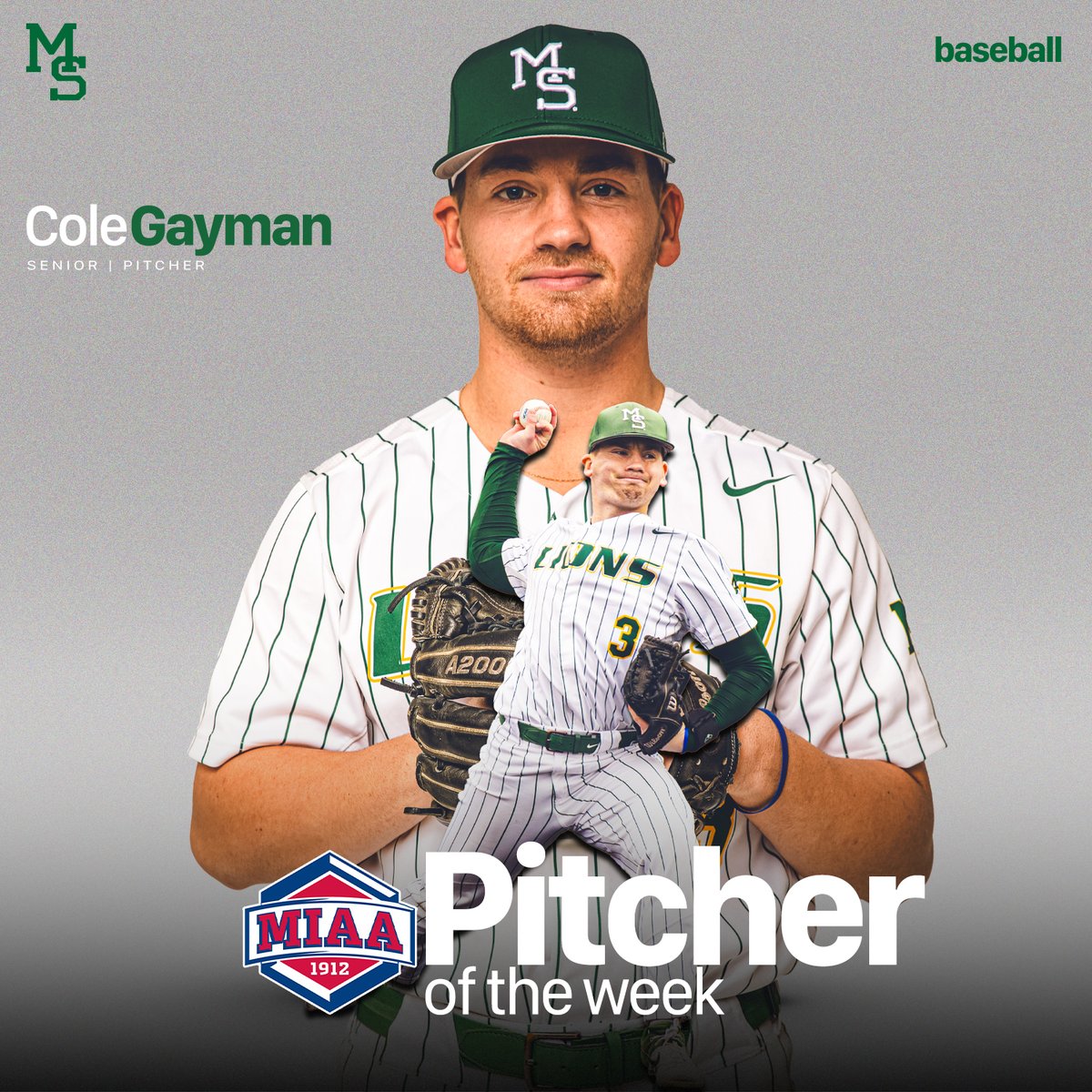 Congratulations to MIAA Pitcher of the Week, Cole Gayman! 🦁